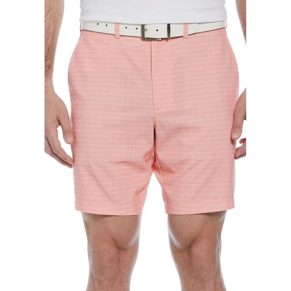 PGA TOUR Men's Striped 8" Moisture Wicking Stretch Golf Shorts Shell Pink 30